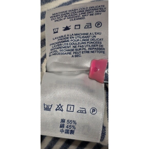 Lands End Womens Dress Linen Blend Natural Striped Navy Nautical Coastal Size 10 - Picture 12 of 16